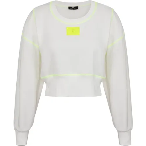 Baumwoll-Sweatshirt mit fluoreszierenden Nähten , Damen, Größe: L - Elisabetta Franchi - Modalova