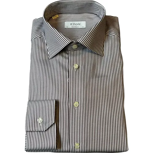 Gestreiftes Signature Twill Hemd Grau , Herren, Größe: 4XL - Eton - Modalova