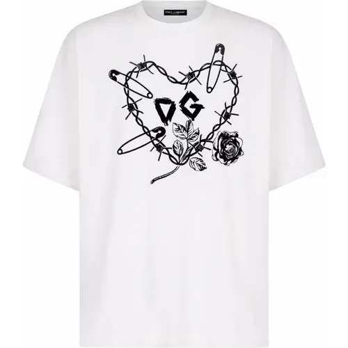 Iconic DG Heart Schwarzes T-Shirt , Herren, Größe: L - Dolce & Gabbana - Modalova