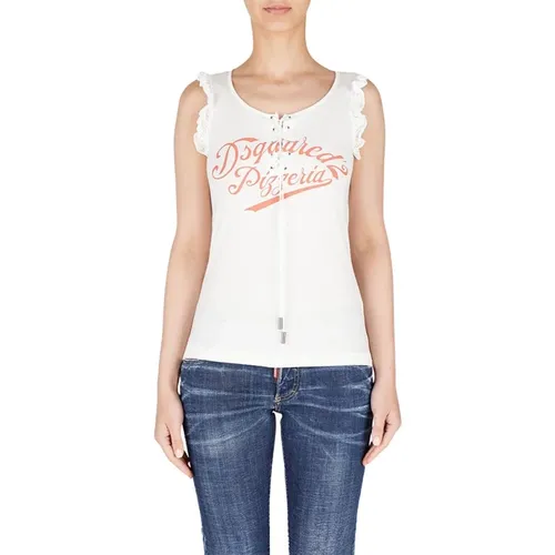 Weißes Baumwoll-Pizza-Cami-Top , Damen, Größe: XS - Dsquared2 - Modalova