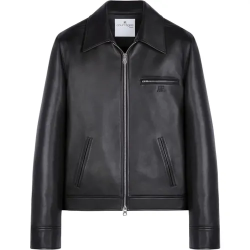 Leather Jacket Logo Patch Zip-Fastening , male, Sizes: XL, L - Courrèges - Modalova