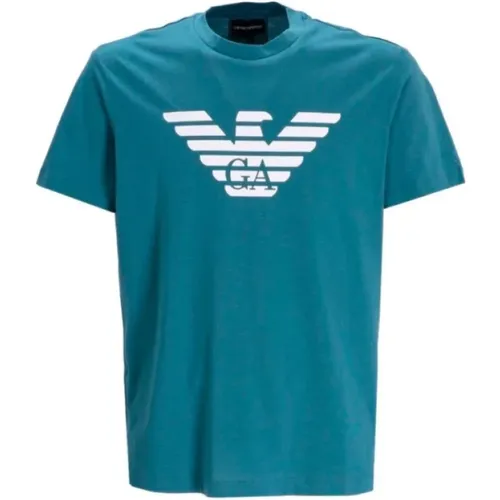 Türkises Adler Logo T-Shirt , Herren, Größe: L - Armani - Modalova