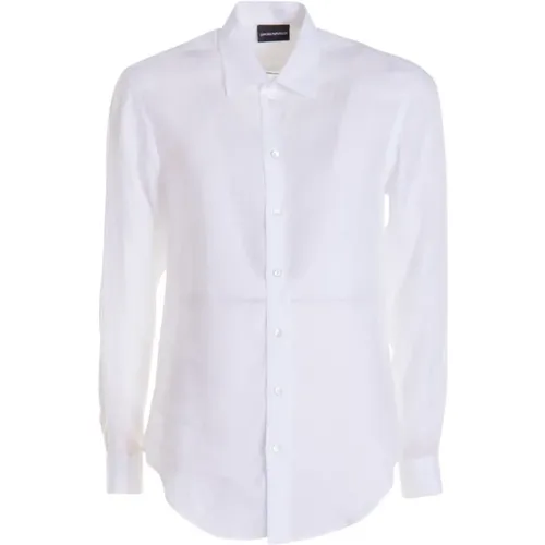 Klisches Weißes Leinenhemd für Herren , Herren, Größe: L - Emporio Armani - Modalova