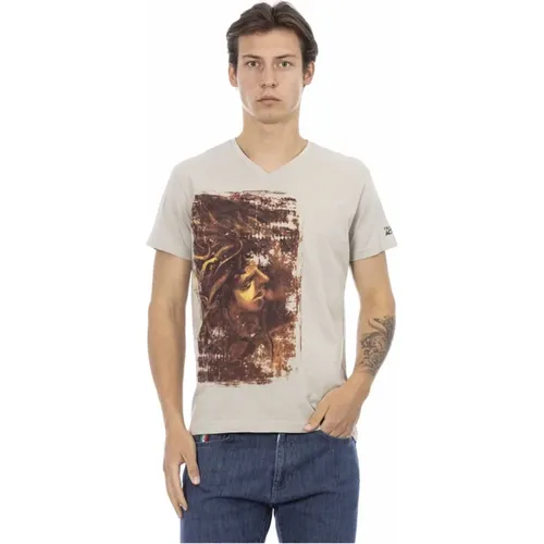 V-neck T-shirt with front print , male, Sizes: 3XL, 2XL, M, L, XL, S - Trussardi - Modalova