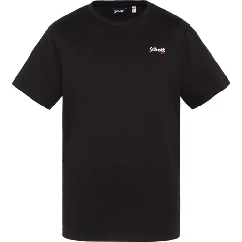 Schwarzes Baumwoll-Logo-T-Shirt , Herren, Größe: L - Schott NYC - Modalova