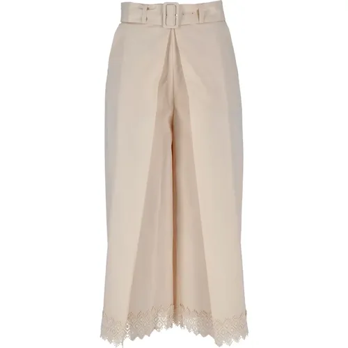 Popeline Cotton Trousers with Laser Design , female, Sizes: M, L, XL, S, XS - Twinset - Modalova
