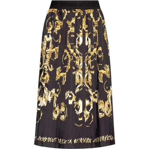 Graphic Print Pleated Black Skirt , female, Sizes: 2XS - Versace Jeans Couture - Modalova