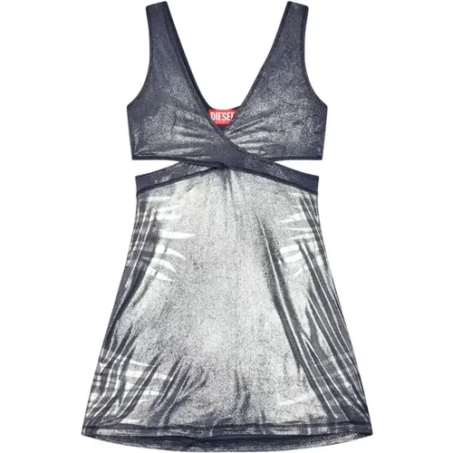 Grey Metallic Dress with Cut-Out , female, Sizes: S, M - Diesel - Modalova