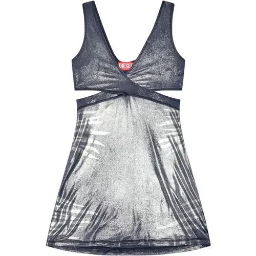 Grey Metallic Dress with Cut-Out , female, Sizes: S, XS, M - Diesel - Modalova