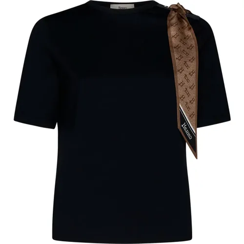 Schwarzes Jersey T-Shirt mit Schal-Detailing,T-Shirts - Herno - Modalova