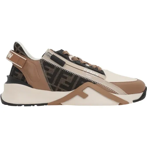 Low-Top Sneakers in Ivory and Brown , male, Sizes: 6 UK, 7 1/2 UK - Fendi - Modalova