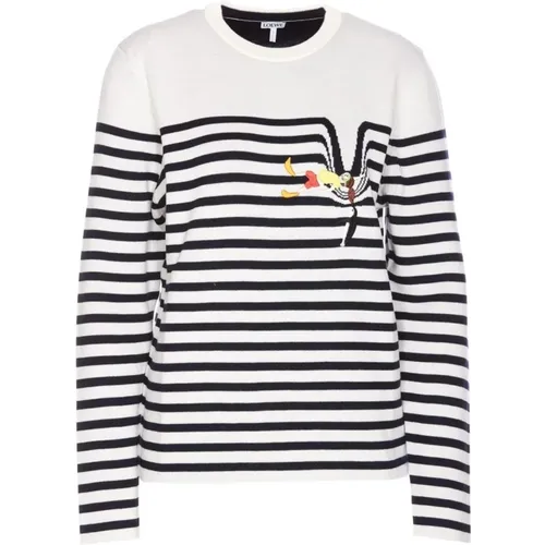 Striped Sweater with Penguin Embroidery , female, Sizes: S - Loewe - Modalova