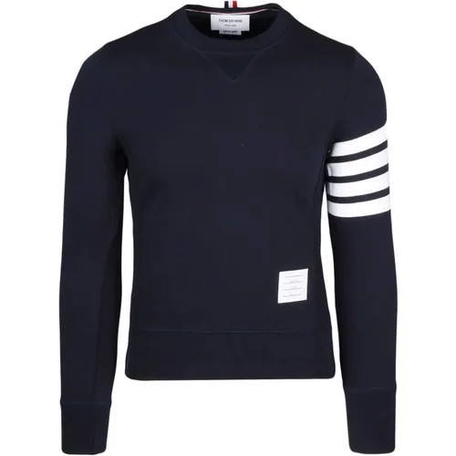 Round-neck Knitwear,Blauer Pullover mit 4-Bar Streifen - Thom Browne - Modalova