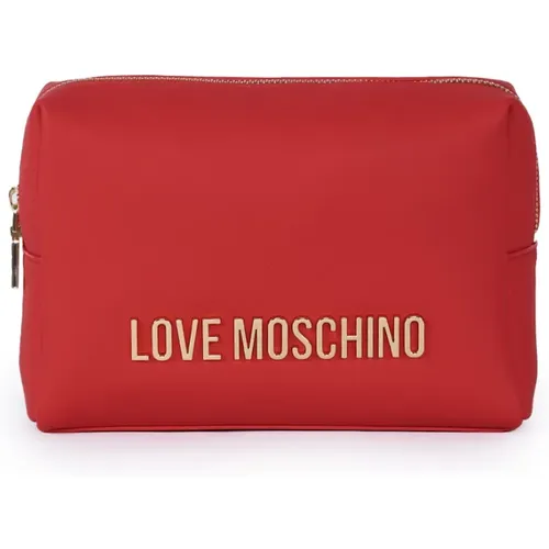 Rotes Eco-Leder Necessaire mit Gold Metall Logo - Love Moschino - Modalova