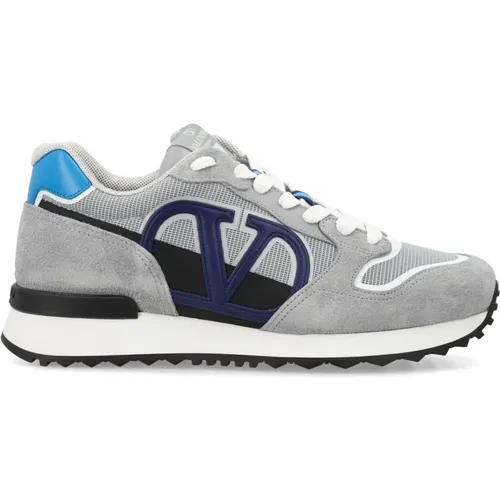 Grey/Light Blue V-Logo Sneakers , male, Sizes: 8 1/2 UK - Valentino Garavani - Modalova