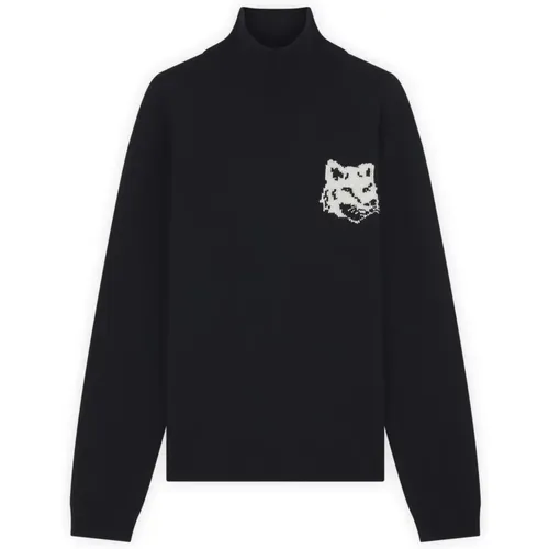 Fox Head Wool Sweater High Neck , male, Sizes: L, M - Maison Kitsuné - Modalova