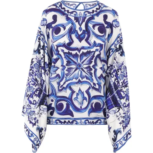 Maiolica Charmeuse Kimono Sleeve Shirt , female, Sizes: XS, 2XS - Dolce & Gabbana - Modalova