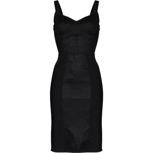 Blumiges Jacquard Midi Kleid Schwarz - Dolce & Gabbana - Modalova