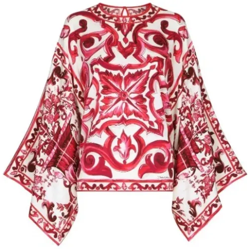 Majolica Print Silk Blouse , female, Sizes: S - Dolce & Gabbana - Modalova
