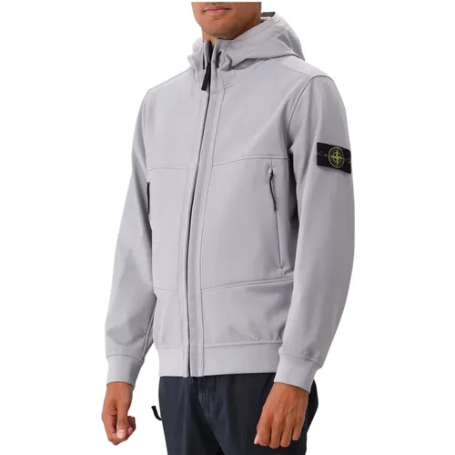 Graue Softshell-Jacke mit Kapuze , Herren, Größe: M - Stone Island - Modalova