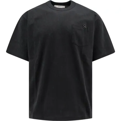 Schwarzes T-Shirt mit Rundhalsausschnitt und Tasche - Sacai - Modalova