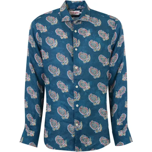 Blue Linen Paisley Shirt , male, Sizes: S, L, XL - MC2 Saint Barth - Modalova