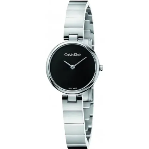 Authentic Quartz Watch with Black Dial and Silver Steel Strap , female, Sizes: ONE SIZE - Calvin Klein - Modalova