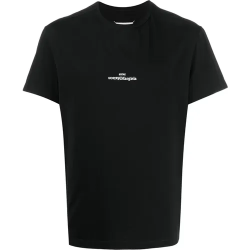 Schwarzes T-Shirt mit gesticktem Logo , Herren, Größe: L - Maison Margiela - Modalova