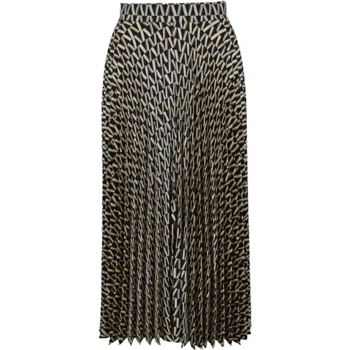 Pleated Twill Long Skirt Logo Print , female, Sizes: XS, S, M, 2XS - Nenette - Modalova