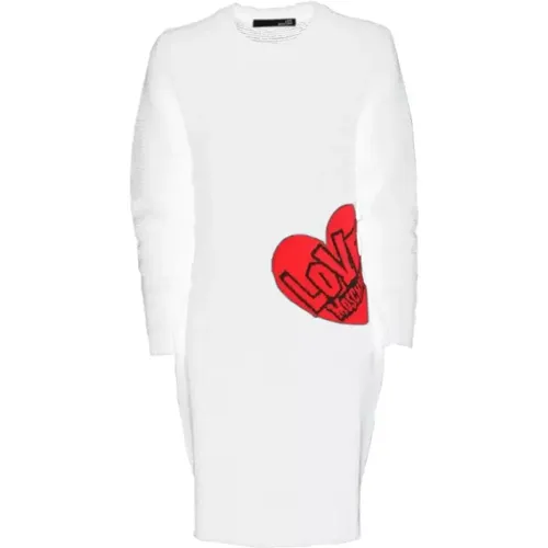 Weiße Wollkleid mit rotem Herz-Muster , Damen, Größe: S - Love Moschino - Modalova