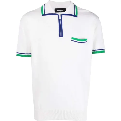 Contrast-border Polo Shirt Cotton-Silk Blend , male, Sizes: XL - Dsquared2 - Modalova