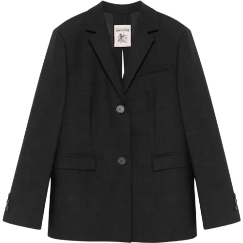 Graue Jacke mit Revers , Damen, Größe: M - Semicouture - Modalova