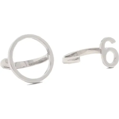 Silver Logo Rings Set Brass Italy , female, Sizes: M - Maison Margiela - Modalova