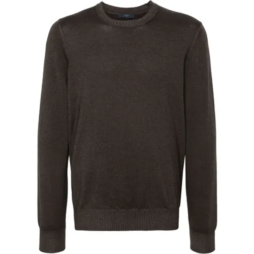 Kaffeebrauner Wollpullover , Herren, Größe: XL - Fay - Modalova