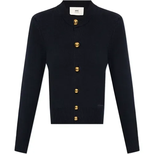 Navy Cardigan Gold Buttons , female, Sizes: S, L - Ami Paris - Modalova