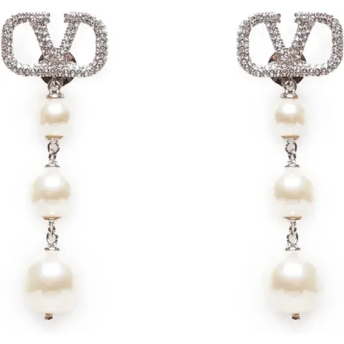 Glitter Vlogo Silver Pearl Earrings , female, Sizes: ONE SIZE - Valentino Garavani - Modalova