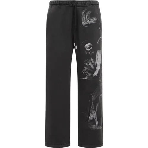 Cotton Sweatpants with Unique Graphic , male, Sizes: L - Off White - Modalova