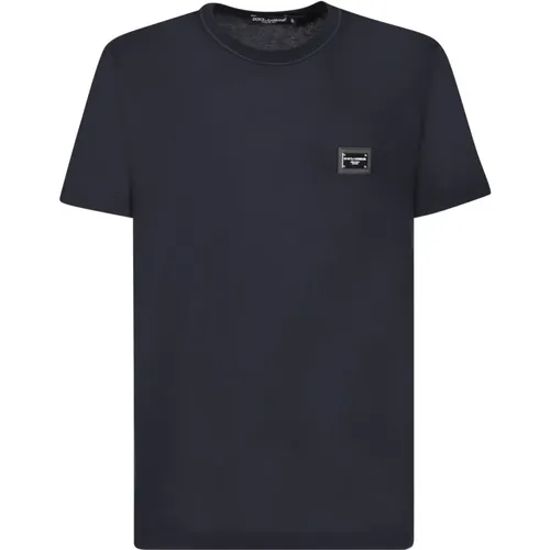 Blau T-Shirt Rundhals Kurzarm , Herren, Größe: S - Dolce & Gabbana - Modalova