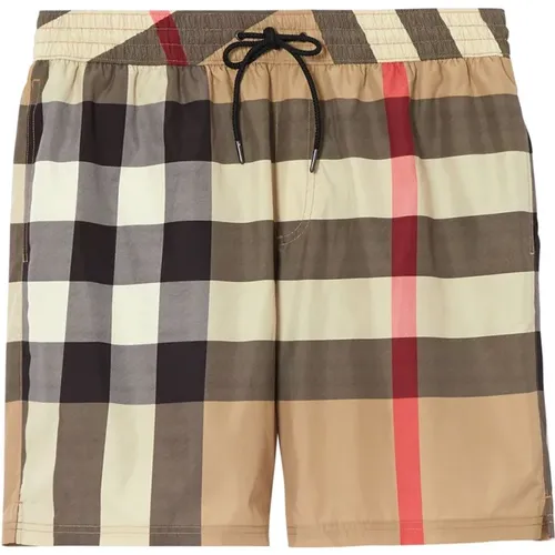 Big Check Swim Shorts in Beige , male, Sizes: XS, S - Burberry - Modalova