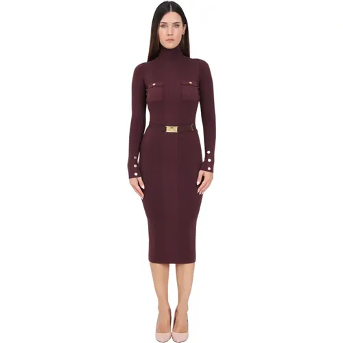 Bordeaux Ribbed Midi Dress , female, Sizes: XL, L, S - Elisabetta Franchi - Modalova