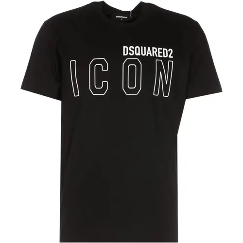 Schwarzes Slim Fit Rundhals T-Shirt , Herren, Größe: M - Dsquared2 - Modalova