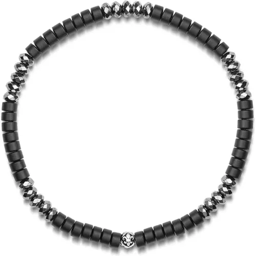 Wristband with Onyx and Hematite Heishi Beads , male, Sizes: L, M, XL - Nialaya - Modalova