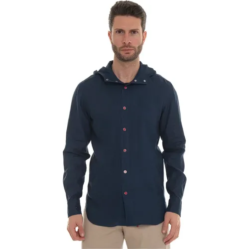 Linen Hooded Sweatshirt with Popper Fastening , male, Sizes: 2XL, L, M, XL - Kiton - Modalova