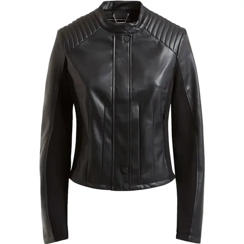Schwarze Lederjacke für Damen , Damen, Größe: XL - Guess - Modalova