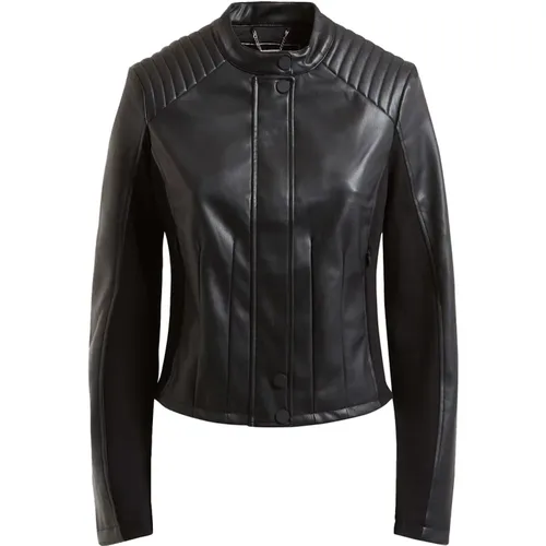 Schwarze Lederjacke für Damen , Damen, Größe: XS - Guess - Modalova