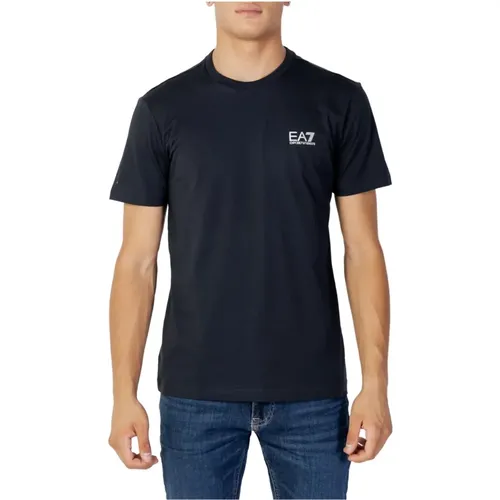 Blaues Einfaches Rundhals-T-Shirt , Herren, Größe: XS - Emporio Armani EA7 - Modalova