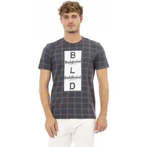 Elegantes graues Baumwoll-T-Shirt mit Druck , Herren, Größe: M - Baldinini - Modalova