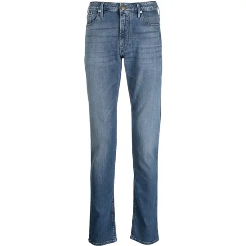 Blaue Slim-Fit Jeans mit Kontrastnähten , Herren, Größe: W36 - Emporio Armani - Modalova