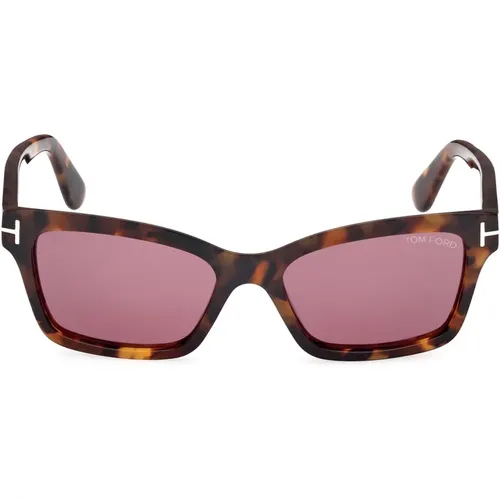 Rechteckige Havana Sonnenbrille , Damen, Größe: 54 MM - Tom Ford - Modalova