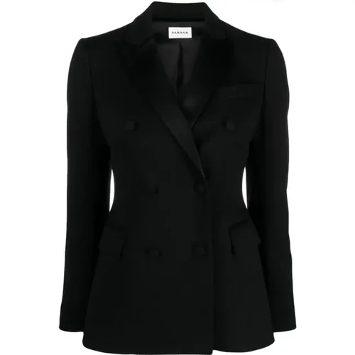 Schwarzer Wollmischung Doppelreihiger Blazer , Damen, Größe: L - P.A.R.O.S.H. - Modalova